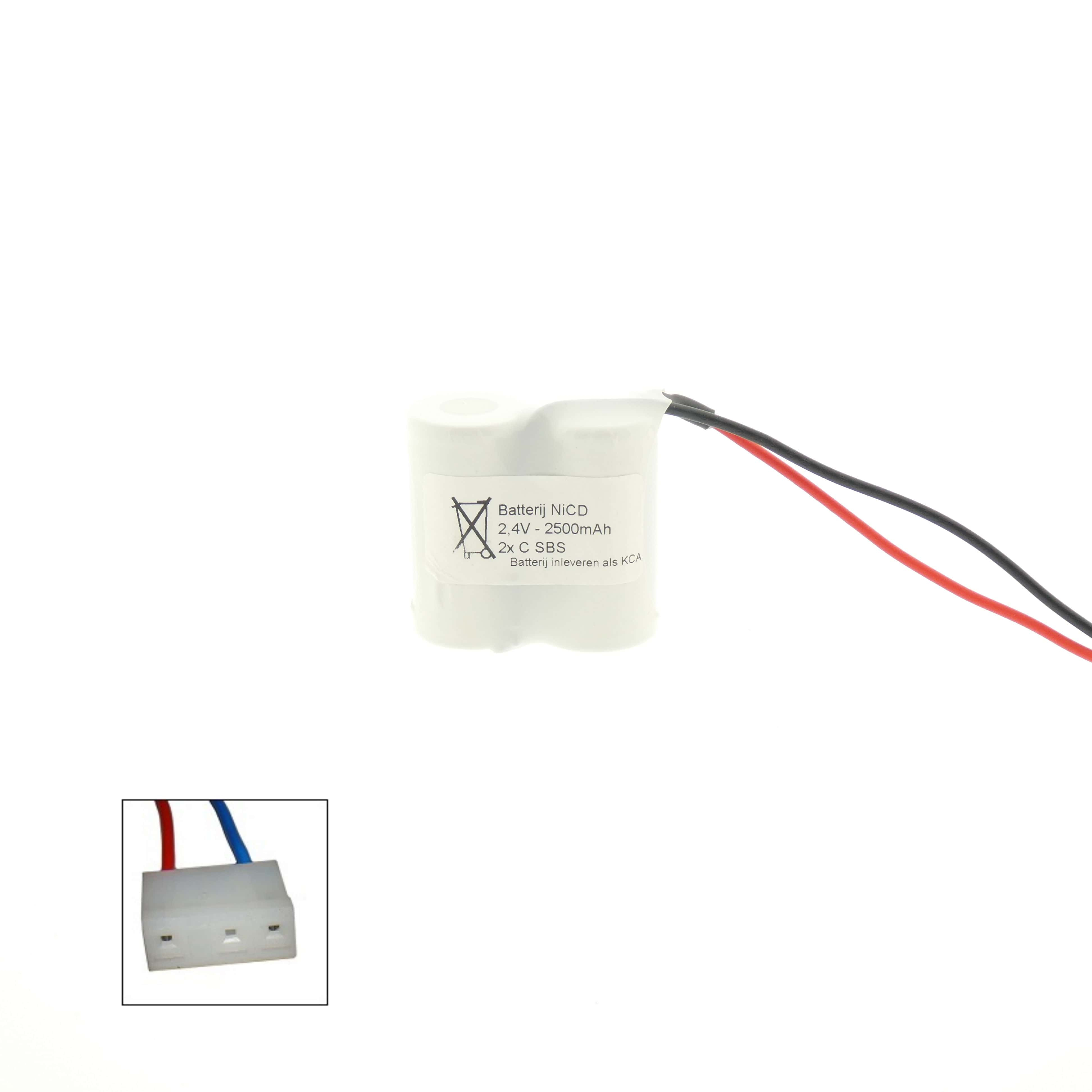 NiCd 2,4V 2500mAh 2xC HT side by side met S03 aansluiting