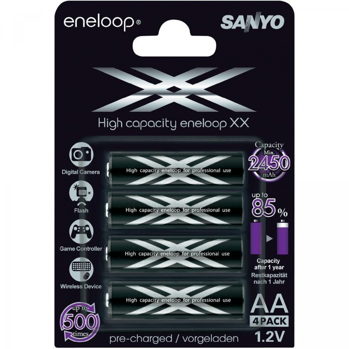 Sanyo XX AA-batterijen 1.2V 2450mAh (4 stuks)